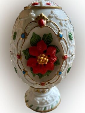 Vintage 1991 Lenox The Poinsettia Blossom Porcelain Collector Egg with Stand/Box